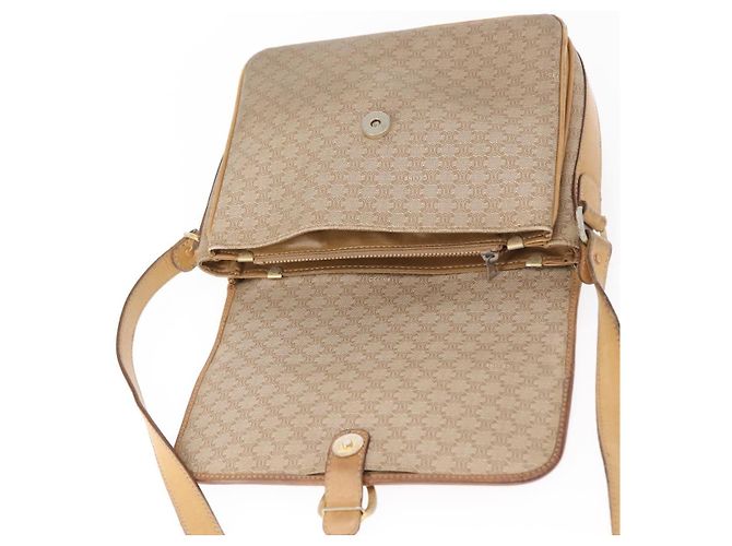 Céline Borsa a Spalla in Tela Macadam CELINE PVC Beige Oro Auth 152108 D'oro - vista 18