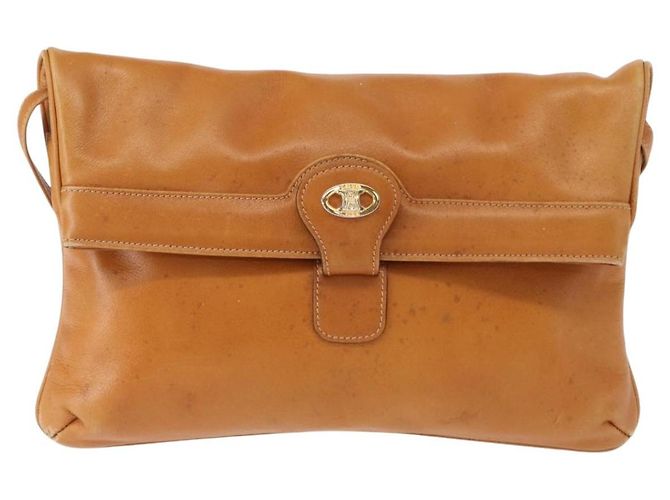 Céline Borsa a Spalla CELINE in Pelle Marrone Oro Auth 152085 D'oro - vista 13