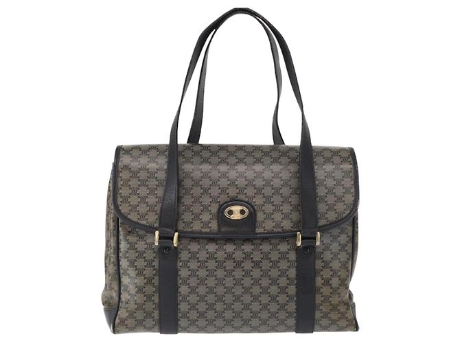 Céline Borsa a Spalla in Tela Macadam CELINE PVC Nero Oro Auth 152036 D'oro - vista 13