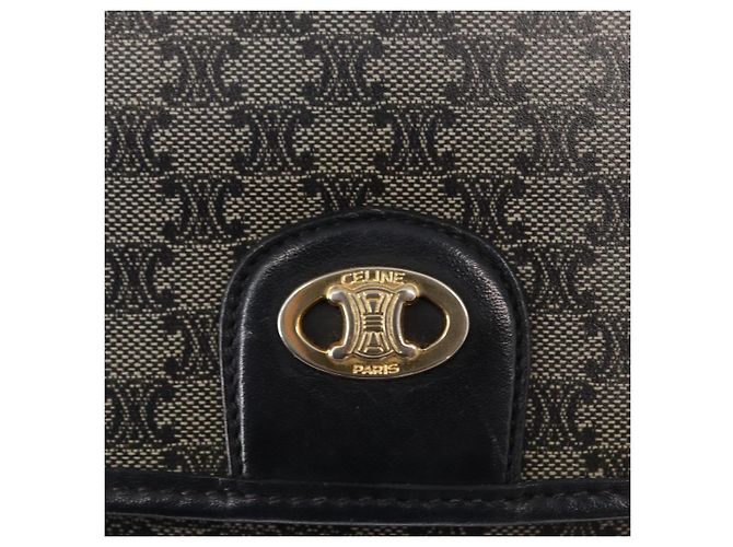 Céline Borsa a Spalla in Tela Macadam CELINE PVC Nero Oro Auth 152036 D'oro - vista 17