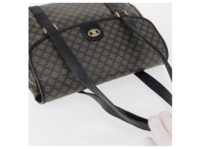 Céline Borsa a Spalla in Tela Macadam CELINE PVC Nero Oro Auth 152036 D'oro - vista 6