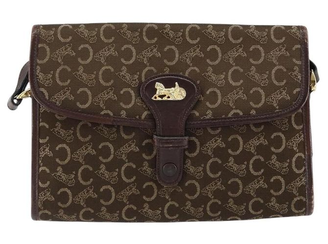 Céline Borsa a Spalla Celine C Sulky in Tela Pelle Marrone Oro Auth 151887 D'oro - vista 13
