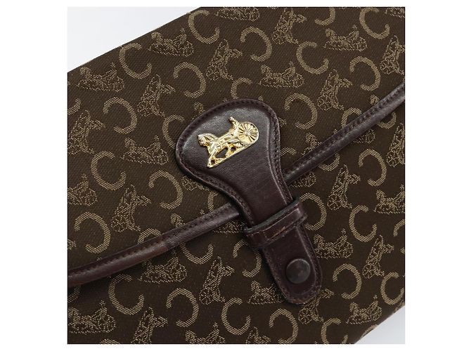Céline Borsa a Spalla Celine C Sulky in Tela Pelle Marrone Oro Auth 151887 D'oro - vista 17