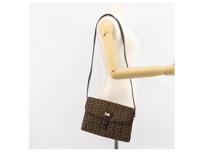 Céline Borsa a Spalla Celine C Sulky in Tela Pelle Marrone Oro Auth 151887 D'oro - vista 22