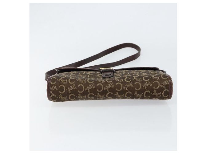 Céline Borsa a Spalla Celine C Sulky in Tela Pelle Marrone Oro Auth 151887 D'oro - vista 5