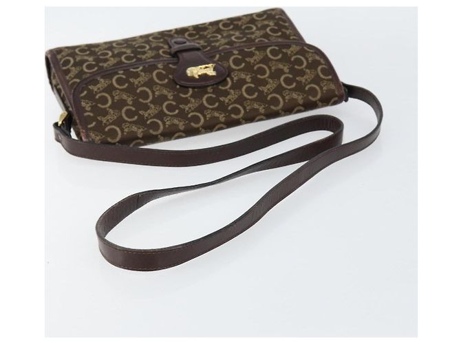 Céline Borsa a Spalla Celine C Sulky in Tela Pelle Marrone Oro Auth 151887 D'oro - vista 7