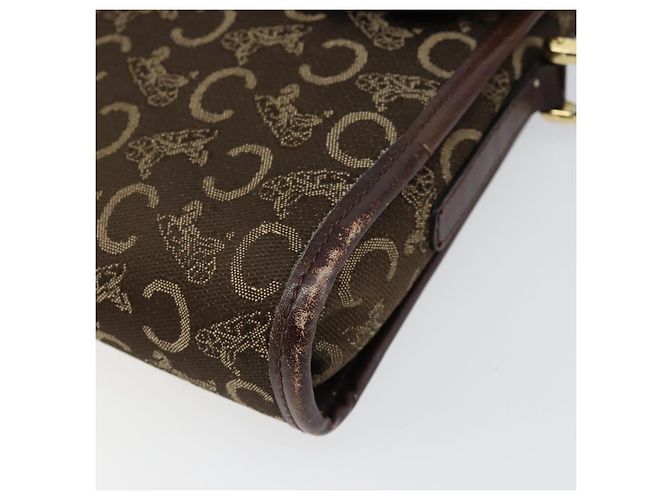 Céline Borsa a Spalla Celine C Sulky in Tela Pelle Marrone Oro Auth 151887 D'oro - vista 9