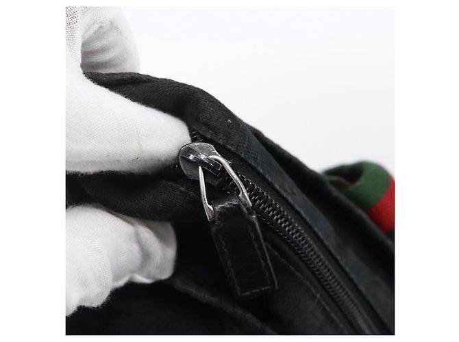 Borsa a mano Gucci GG Canvas Web Sherry Line Nero Rosso Verde 131228 Auth 152084 - vista 10