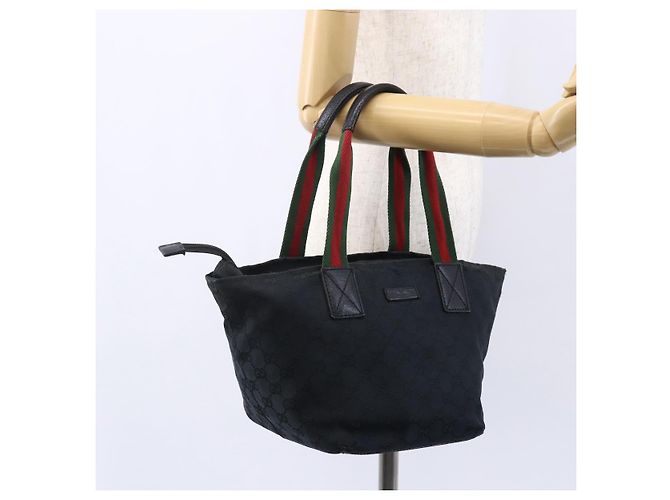Borsa a mano Gucci GG Canvas Web Sherry Line Nero Rosso Verde 131228 Auth 152084 - vista 23