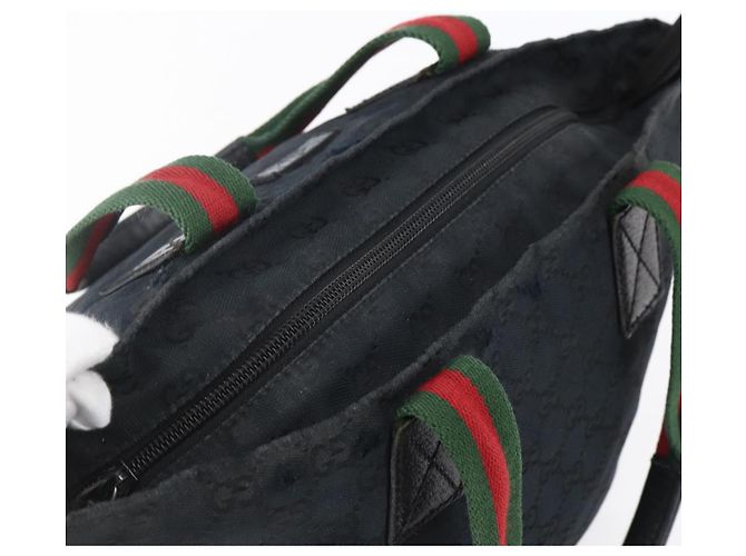Borsa a mano Gucci GG Canvas Web Sherry Line Nero Rosso Verde 131228 Auth 152084 - vista 6