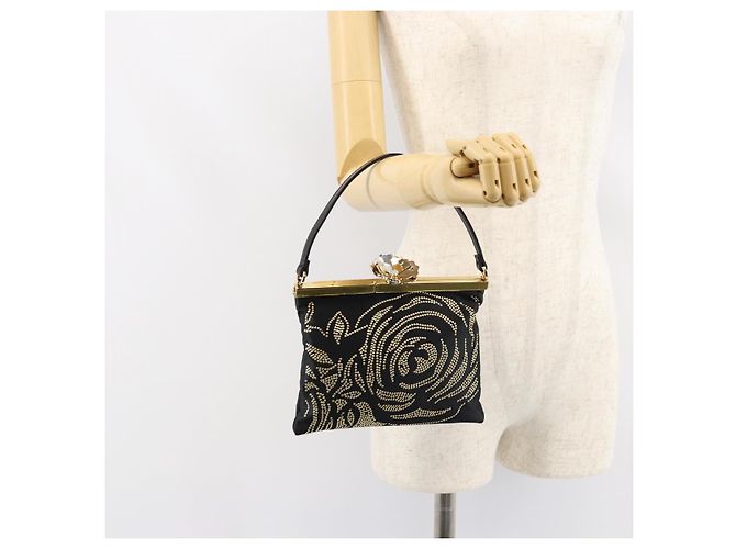 VALENTINO Borsa a Mano Satin Marrone Oro Auth bs30808 D'oro - vista 20
