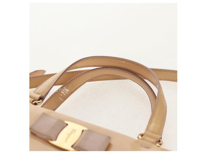Borsa a Mano Salvatore Ferragamo Smalto 2 vie Beige Oro Auth BA7537 - vista 14