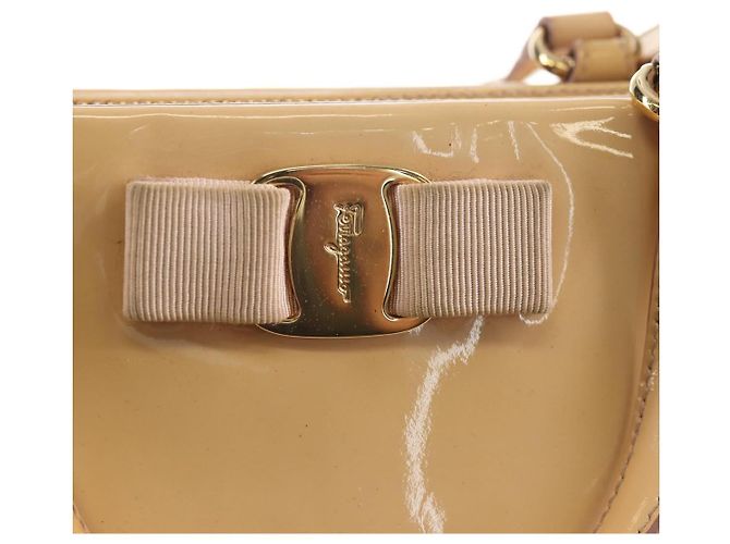Borsa a Mano Salvatore Ferragamo Smalto 2 vie Beige Oro Auth BA7537 - vista 20