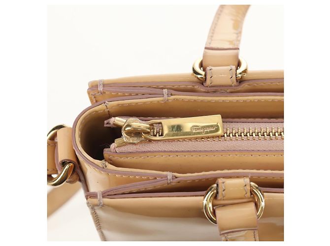 Borsa a Mano Salvatore Ferragamo Smalto 2 vie Beige Oro Auth BA7537 - vista 21