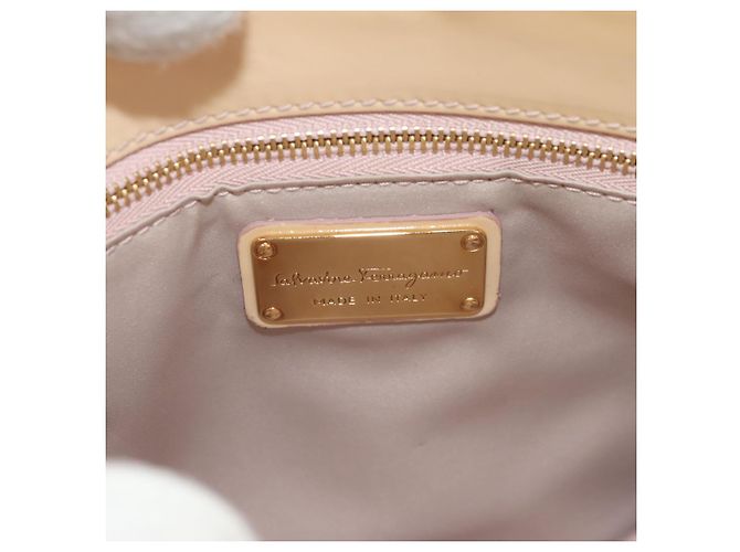 Borsa a Mano Salvatore Ferragamo Smalto 2 vie Beige Oro Auth BA7537 - vista 25