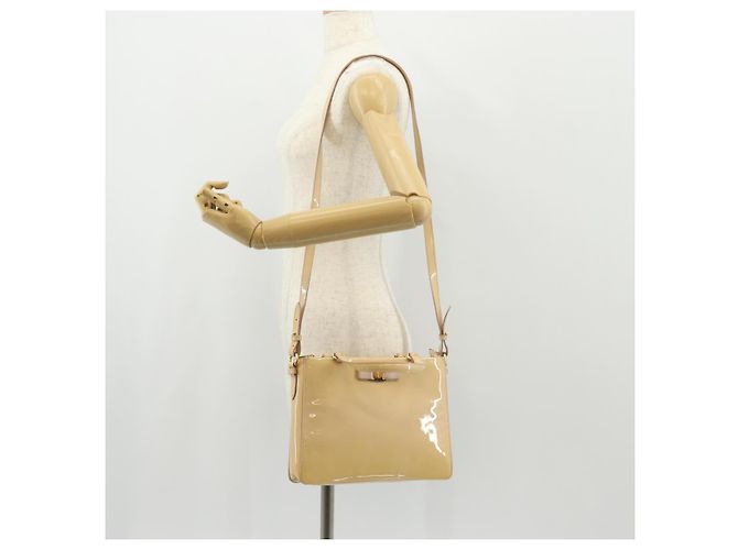 Borsa a Mano Salvatore Ferragamo Smalto 2 vie Beige Oro Auth BA7537 - vista 29
