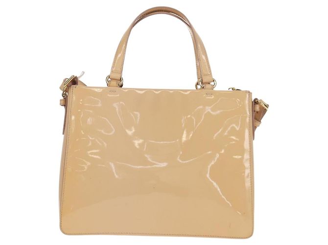Borsa a Mano Salvatore Ferragamo Smalto 2 vie Beige Oro Auth BA7537 - vista 3