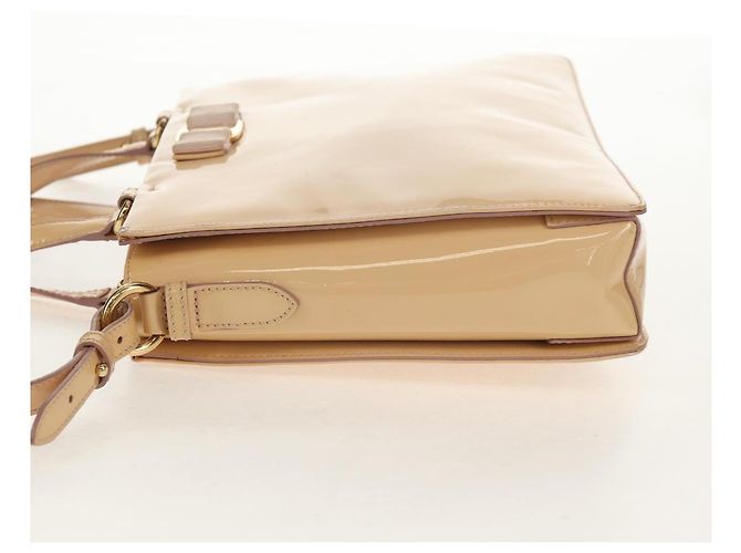 Borsa a Mano Salvatore Ferragamo Smalto 2 vie Beige Oro Auth BA7537 - vista 4