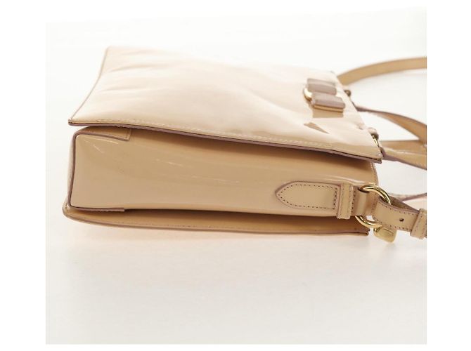 Borsa a Mano Salvatore Ferragamo Smalto 2 vie Beige Oro Auth BA7537 - vista 5