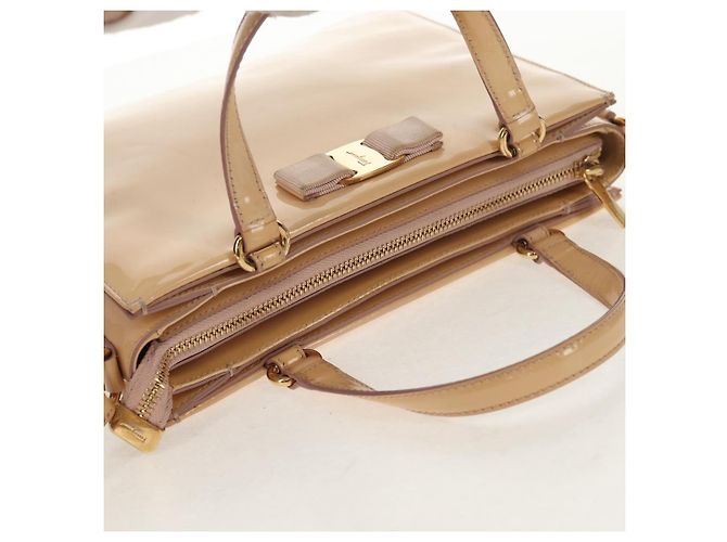 Borsa a Mano Salvatore Ferragamo Smalto 2 vie Beige Oro Auth BA7537 - vista 7