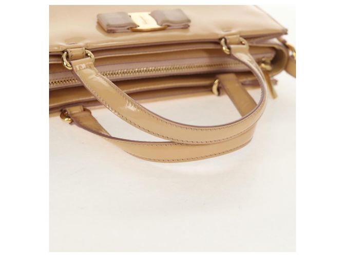 Borsa a Mano Salvatore Ferragamo Smalto 2 vie Beige Oro Auth BA7537 - vista 8