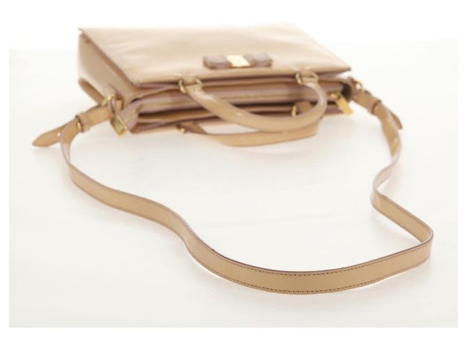 Borsa a Mano Salvatore Ferragamo Smalto 2 vie Beige Oro Auth BA7537 - vista 9