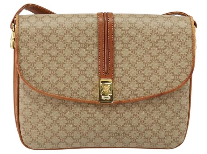 Céline Borsa a Spalla in Tela Macadam CELINE in Pelle PVC Beige Oro Auth BA7520 D'oro - vista 13