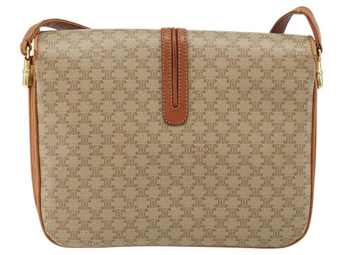 Céline Borsa a Spalla in Tela Macadam CELINE in Pelle PVC Beige Oro Auth BA7520 D'oro - vista 2