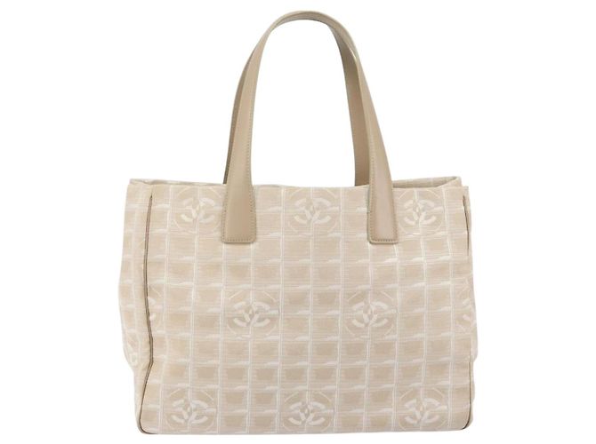 CHANEL Nuova Borsa Tote da Viaggio Nylon Beige Oro CC Auth ep11691 D'oro - vista 13