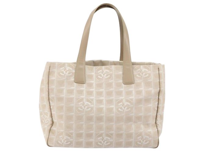 CHANEL Nuova Borsa Tote da Viaggio Nylon Beige Oro CC Auth ep11691 D'oro - vista 2