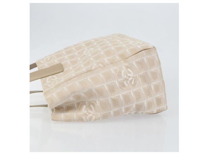 CHANEL Nuova Borsa Tote da Viaggio Nylon Beige Oro CC Auth ep11691 D'oro - vista 4
