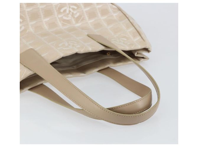 CHANEL Nuova Borsa Tote da Viaggio Nylon Beige Oro CC Auth ep11691 D'oro - vista 7