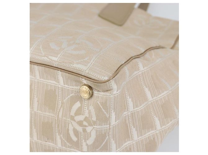 CHANEL Nuova Borsa Tote da Viaggio Nylon Beige Oro CC Auth ep11691 D'oro - vista 9