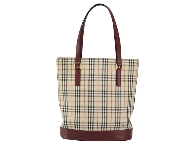 Burberry Borsa Tote Nova Check in Tela e Pelle Beige Oro Auth ep11704 D'oro - vista 13