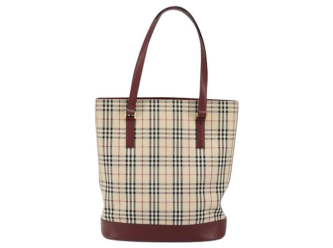 Burberry Borsa Tote Nova Check in Tela e Pelle Beige Oro Auth ep11704 D'oro - vista 2