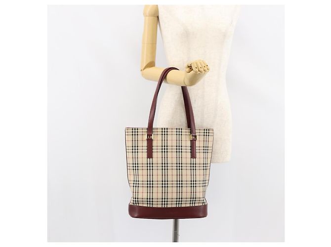 Burberry Borsa Tote Nova Check in Tela e Pelle Beige Oro Auth ep11704 D'oro - vista 23