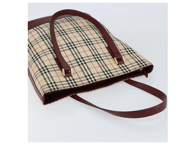 Burberry Borsa Tote Nova Check in Tela e Pelle Beige Oro Auth ep11704 D'oro - vista 6