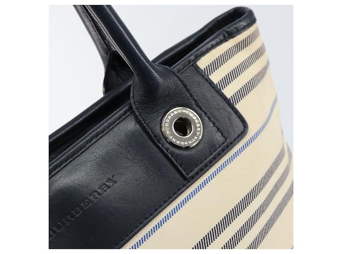Burberry Borsa Tote in Tela Avorio Argento Auth am9747 Crudo - vista 10