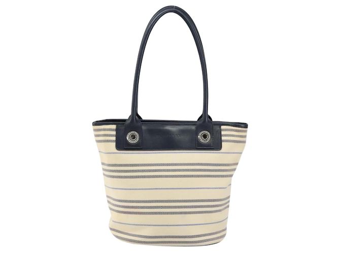 Burberry Borsa Tote in Tela Avorio Argento Auth am9747 Crudo - vista 13