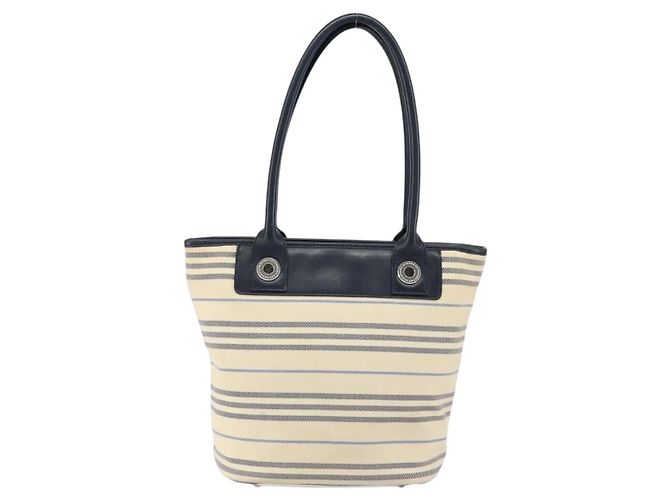 Burberry Borsa Tote in Tela Avorio Argento Auth am9747 Crudo - vista 2