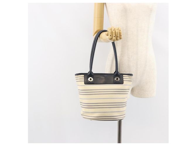 Burberry Borsa Tote in Tela Avorio Argento Auth am9747 Crudo - vista 23