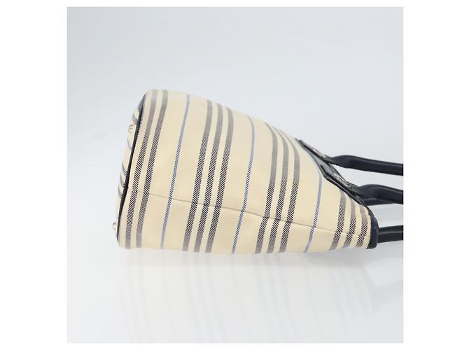 Burberry Borsa Tote in Tela Avorio Argento Auth am9747 Crudo - vista 3