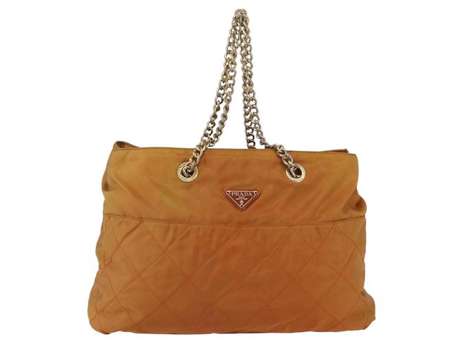 Borsa a Spalla con Catena Prada in Nylon Arancione Oro Auth bs31177 D'oro - vista 13