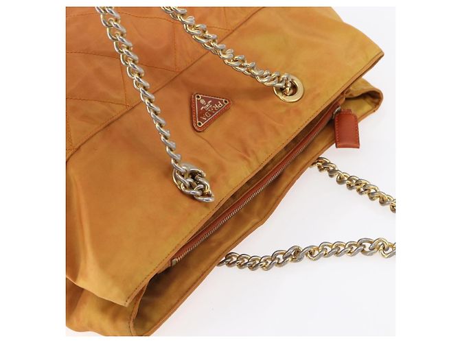 Borsa a Spalla con Catena Prada in Nylon Arancione Oro Auth bs31177 D'oro - vista 6