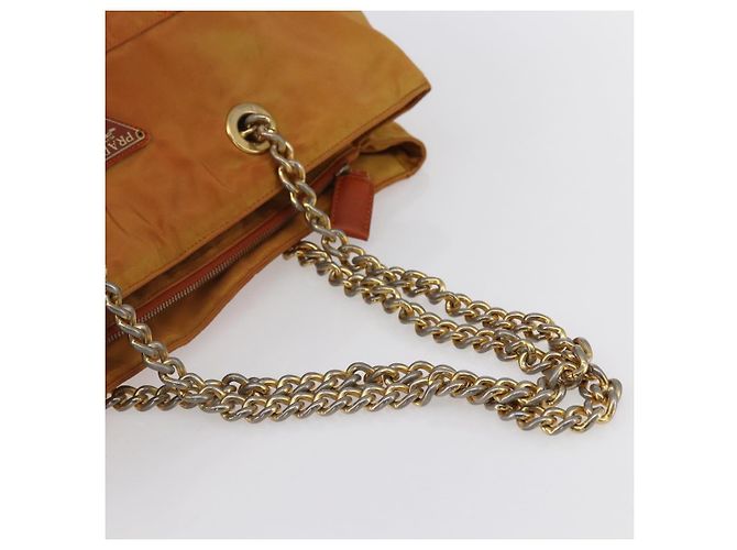 Borsa a Spalla con Catena Prada in Nylon Arancione Oro Auth bs31177 D'oro - vista 7