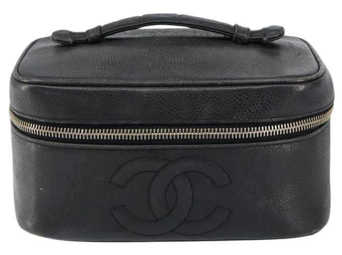 Pochette Vanity CHANEL COCO Mark in Pelle Caviar Nera Oro CC Auth gh1283 Nero D'oro - vista 13