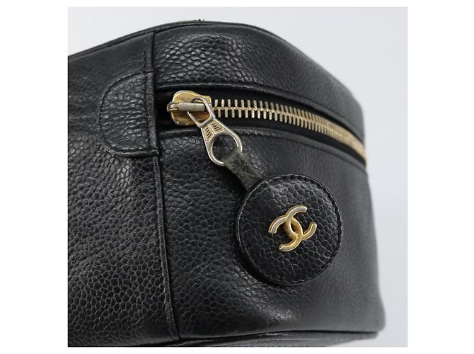 Pochette Vanity CHANEL COCO Mark in Pelle Caviar Nera Oro CC Auth gh1283 Nero D'oro - vista 18