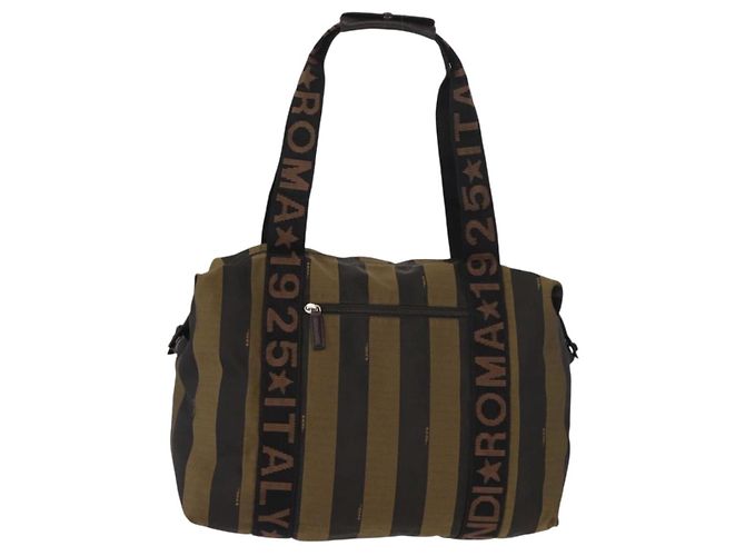 Pequin Borsa a mano in tela Pecan FENDI in nylon nero e marrone Auth bs30795 - vista 13