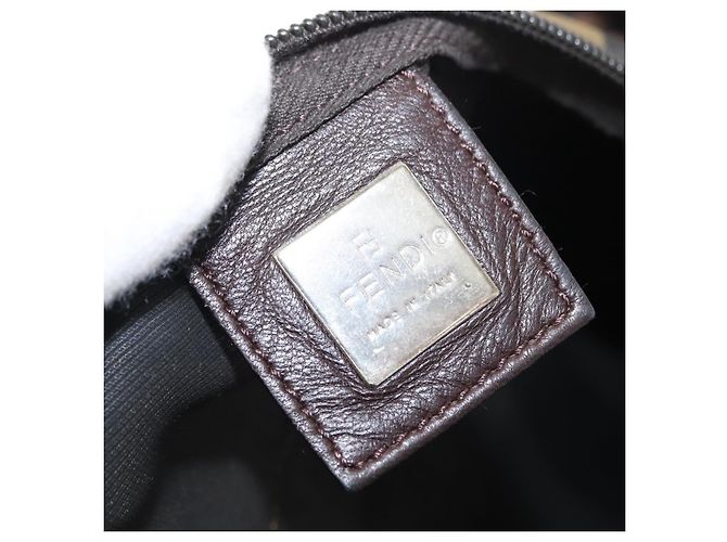 Pequin Borsa a mano in tela Pecan FENDI in nylon nero e marrone Auth bs30795 - vista 17