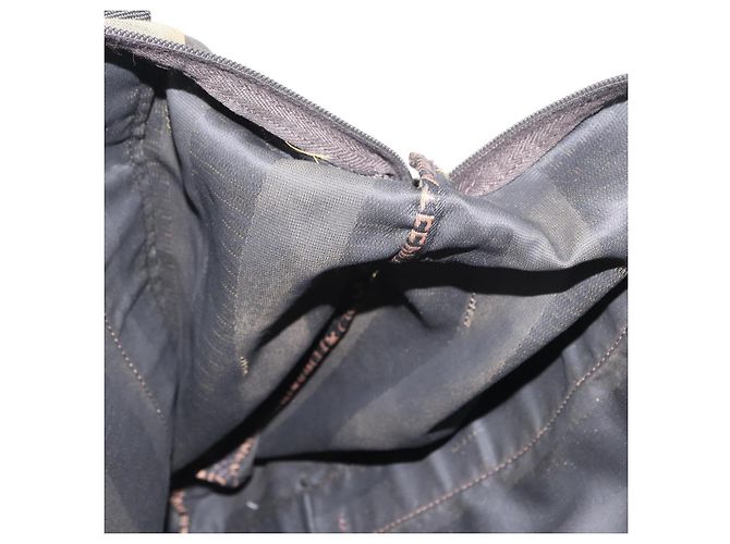 Pequin Borsa a mano in tela Pecan FENDI in nylon nero e marrone Auth bs30795 - vista 18